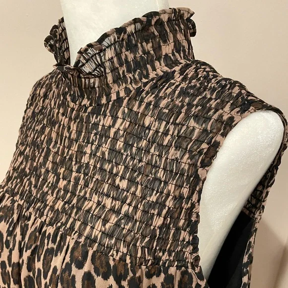 Leopard Dress Halter Ruffle Animal Print Just Taylor Size M Tiered Lined Brown - Picture 3 of 4